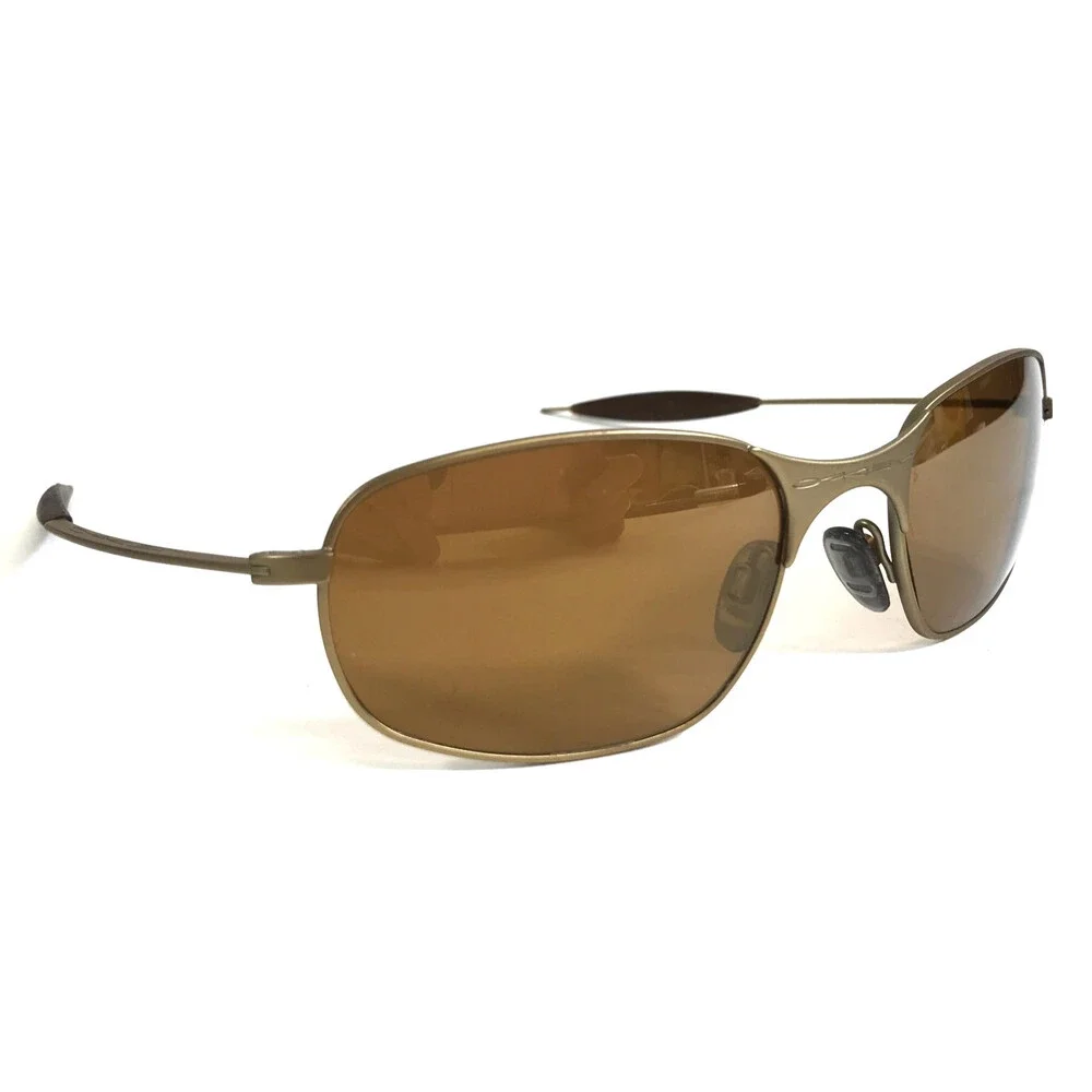 Vintage Oakley Sunglasses Square Wire 1.0 Matte Gold Frames Brown Polarized Lens